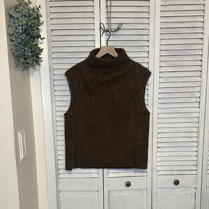 Zara Dark Brown Sleeveless Turtleneck Bouclé Sweater Vest